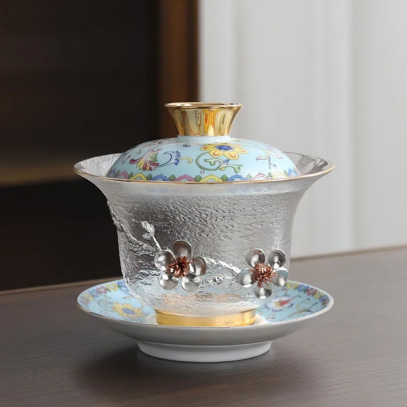 Glass Sancai Gaiwan Color Enamel Chinese Kungfu Tea Tureen Heat-resistant Glass Teacups Elegant Teaware Luxury Tea Bowl Cups