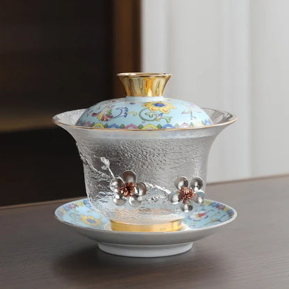 Glass Sancai Gaiwan Color Enamel Chinese Kungfu Tea Tureen Heat-resistant Glass Teacups Elegant Teaware Luxury Tea Bowl Cups