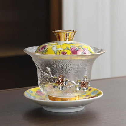 Glass Sancai Gaiwan Color Enamel Chinese Kungfu Tea Tureen Heat-resistant Glass Teacups Elegant Teaware Luxury Tea Bowl Cups