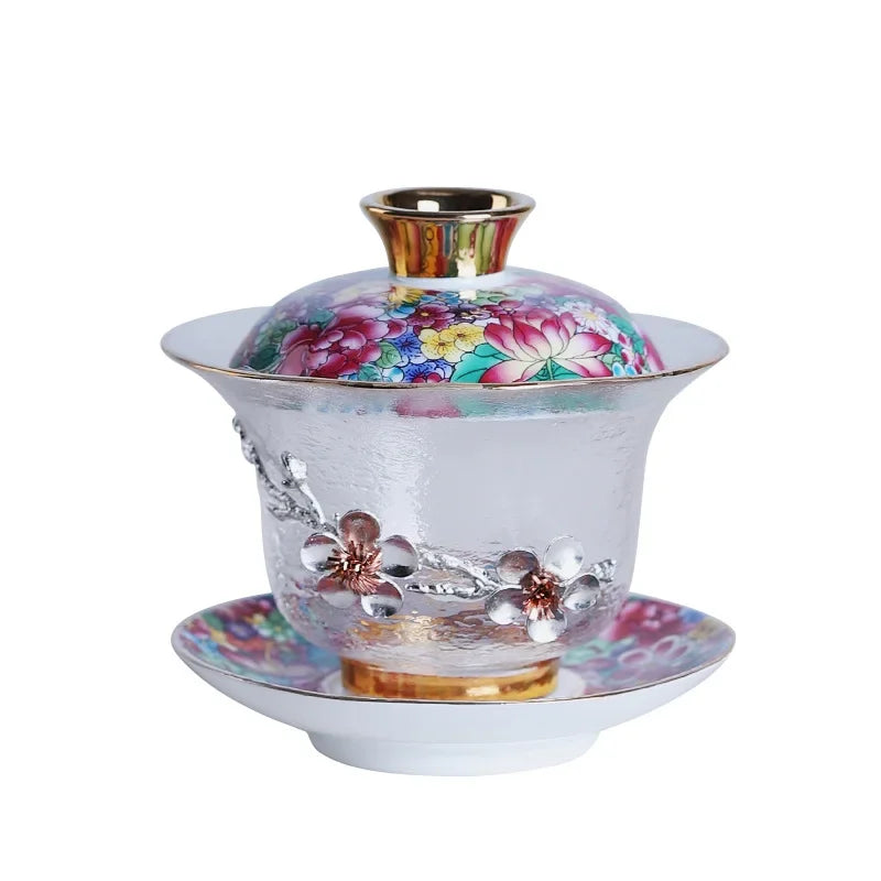 Glass Sancai Gaiwan Color Enamel Chinese Kungfu Tea Tureen Heat-resistant Glass Teacups Elegant Teaware Luxury Tea Bowl Cups