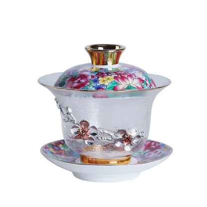 Glass Sancai Gaiwan Color Enamel Chinese Kungfu Tea Tureen Heat-resistant Glass Teacups Elegant Teaware Luxury Tea Bowl Cups