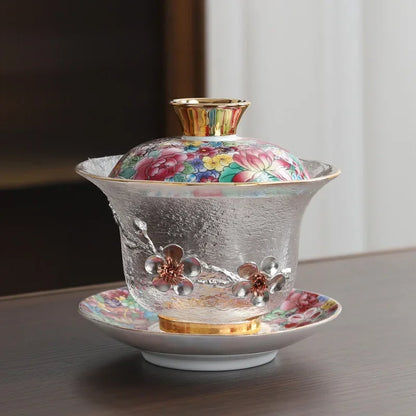 Glass Sancai Gaiwan Color Enamel Chinese Kungfu Tea Tureen Heat-resistant Glass Teacups Elegant Teaware Luxury Tea Bowl Cups