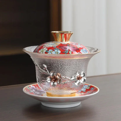 Glass Sancai Gaiwan Color Enamel Chinese Kungfu Tea Tureen Heat-resistant Glass Teacups Elegant Teaware Luxury Tea Bowl Cups