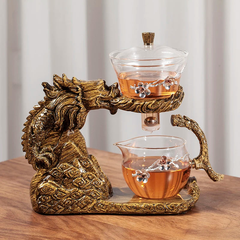 Glass Tea Set Automatic Teapot Tea Infuser Magnetic Water Diversion Heat-resistant Kungfu Tea Drinking Dragon Tea Maker