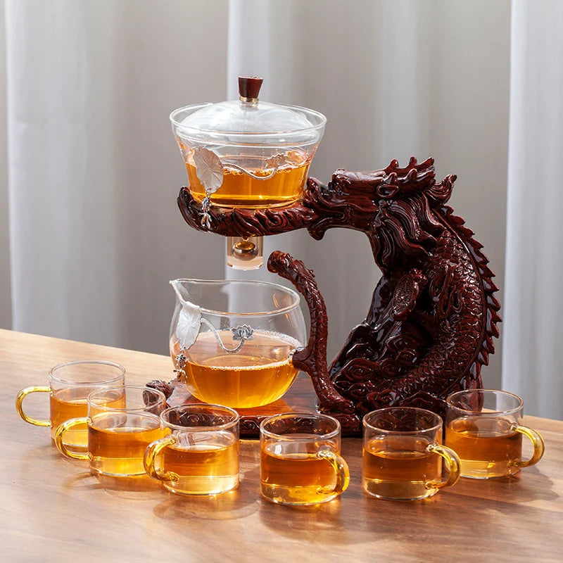 Glass Tea Set Automatic Teapot Tea Infuser Magnetic Water Diversion Heat-resistant Kungfu Tea Drinking Dragon Tea Maker