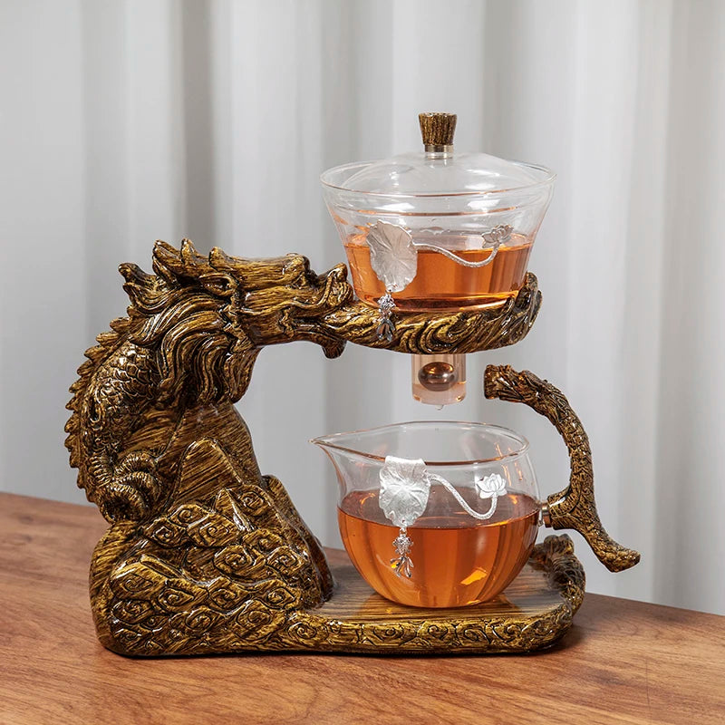 Glass Tea Set Automatic Teapot Tea Infuser Magnetic Water Diversion Heat-resistant Kungfu Tea Drinking Dragon Tea Maker