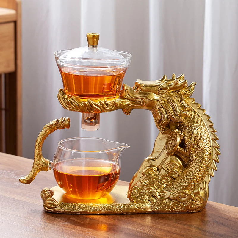 Glass Tea Set Automatic Teapot Tea Infuser Magnetic Water Diversion Heat-resistant Kungfu Tea Drinking Dragon Tea Maker