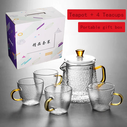 Glass Teapot Set Household Office Heat Resistant High Temperature Explosion Proof Teaware Tea Infuser Tea Set Teacups