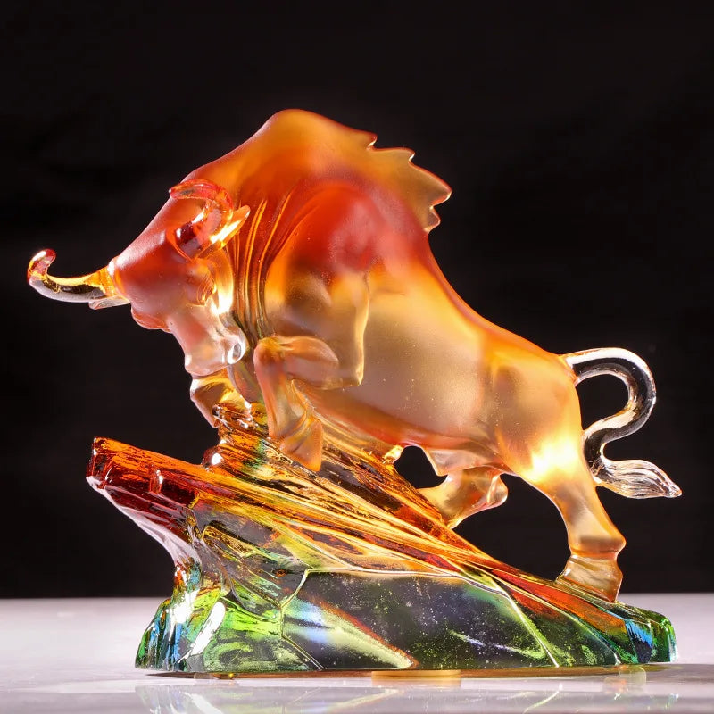 Glass bull ornament Chinese Zodiac souvenir gift decoration Bullish