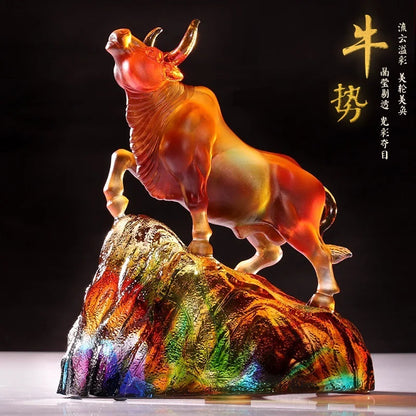Glass bull ornament Chinese Zodiac souvenir gift decoration Bullish