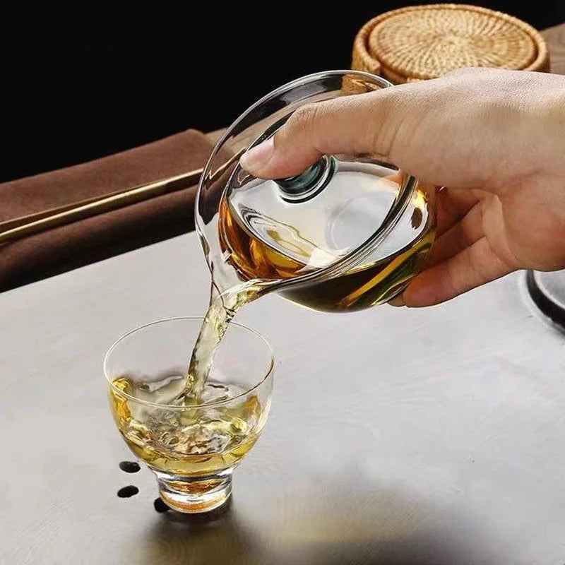 Glass covered bowl tea cup Kung Fu tea set thickened transparent teapot Handmade Large tea serving Sancai bowl household