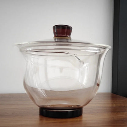 Glass covered bowl tea cup Kung Fu tea set thickened transparent teapot Handmade Large tea serving Sancai bowl household