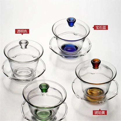 Glass covered bowl tea cup Kung Fu tea set thickened transparent teapot Handmade Large tea serving Sancai bowl household