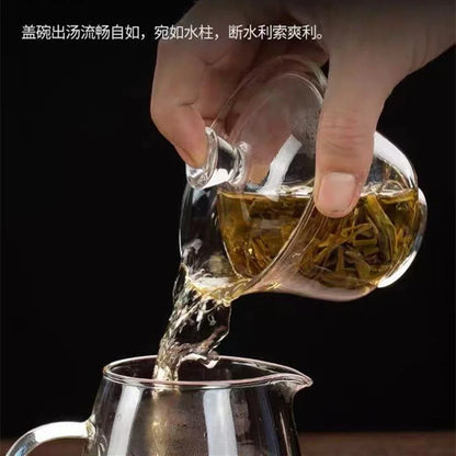 Glass covered bowl tea cup Kung Fu tea set thickened transparent teapot Handmade Large tea serving Sancai bowl household