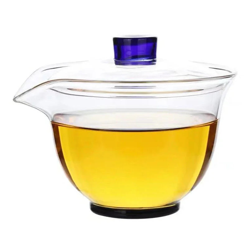 Glass covered bowl tea cup Kung Fu tea set thickened transparent teapot Handmade Large tea serving Sancai bowl household
