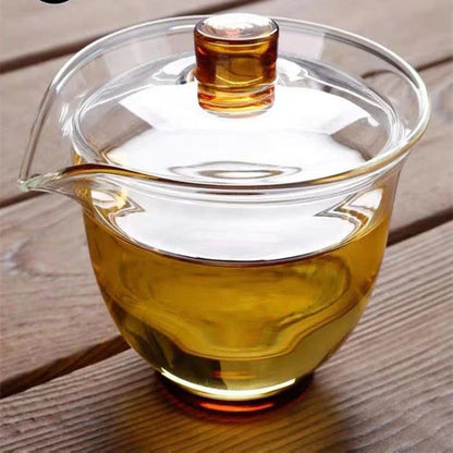 Glass covered bowl tea cup Kung Fu tea set thickened transparent teapot Handmade Large tea serving Sancai bowl household