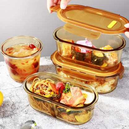 Glass lunch box on the microwave can be heated special soup bowl sealed fresh fruit box with lid lunch box