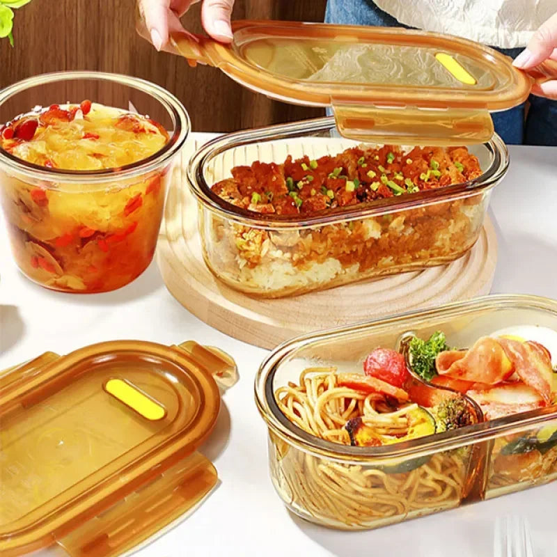 Glass lunch box on the microwave can be heated special soup bowl sealed fresh fruit box with lid lunch box