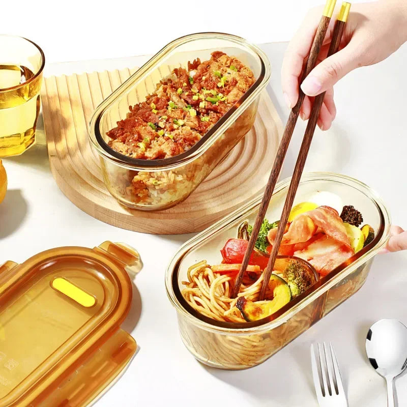 Glass lunch box on the microwave can be heated special soup bowl sealed fresh fruit box with lid lunch box