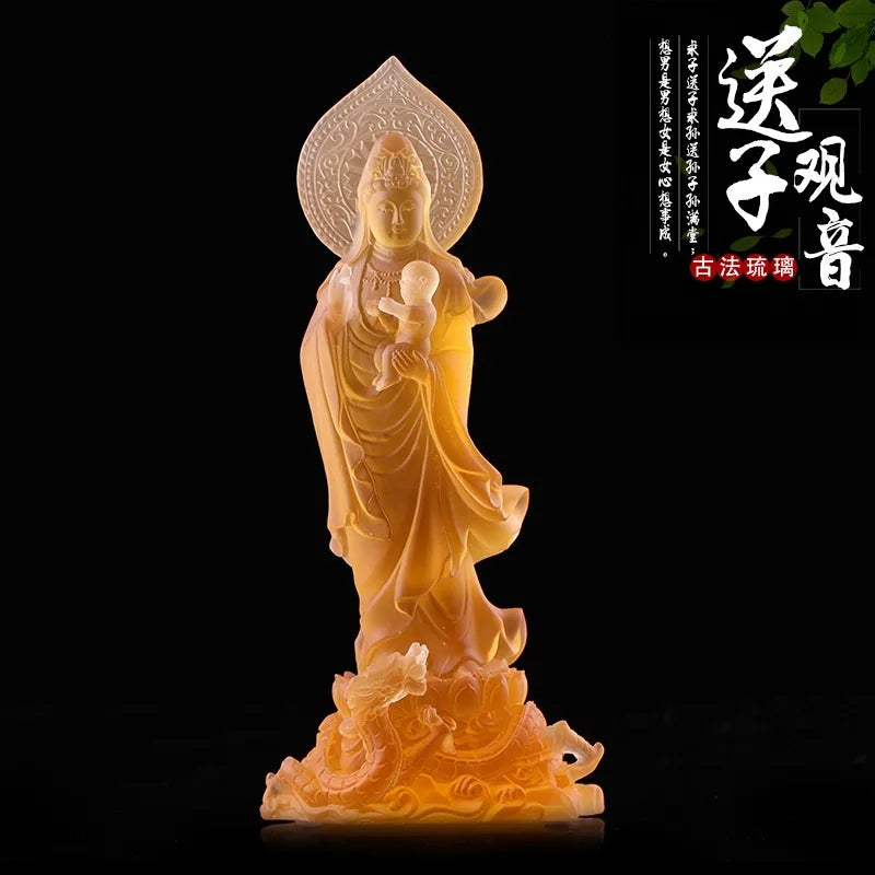 Glazed Guanyin Sending Son Bodhisattva Ornament Buddha Statue Home Offering Crafts