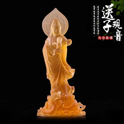 Glazed Guanyin Sending Son Bodhisattva Ornament Buddha Statue Home Offering Crafts