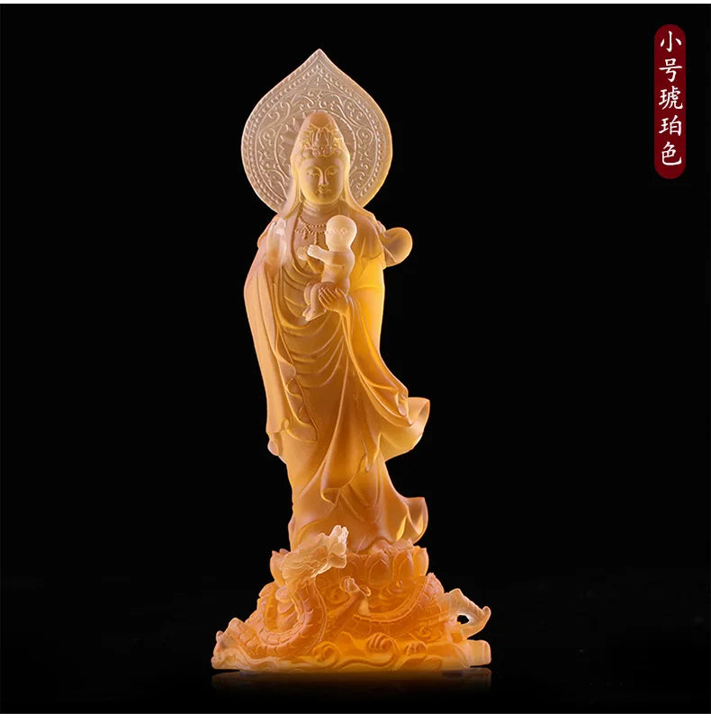 Glazed Guanyin Sending Son Bodhisattva Ornament Buddha Statue Home Offering Crafts