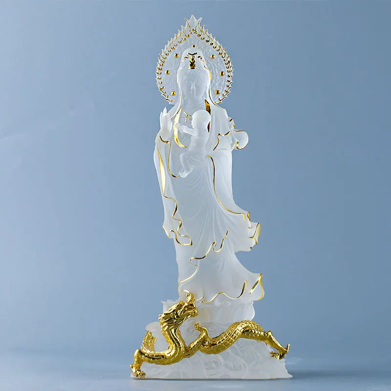 Glazed Guanyin Sending Son Bodhisattva Ornament Buddha Statue Home Offering Crafts