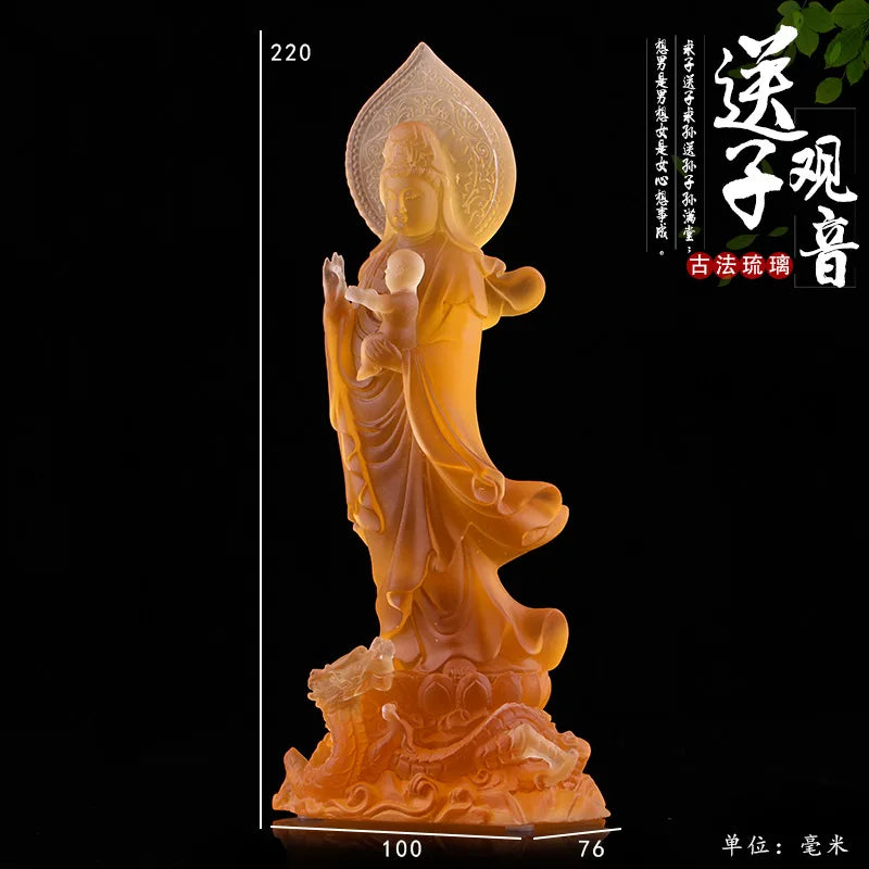 Glazed Guanyin Sending Son Bodhisattva Ornament Buddha Statue Home Offering Crafts