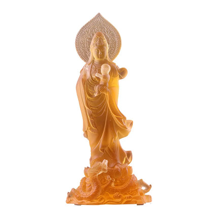 Glazed Guanyin Sending Son Bodhisattva Ornament Buddha Statue Home Offering Crafts