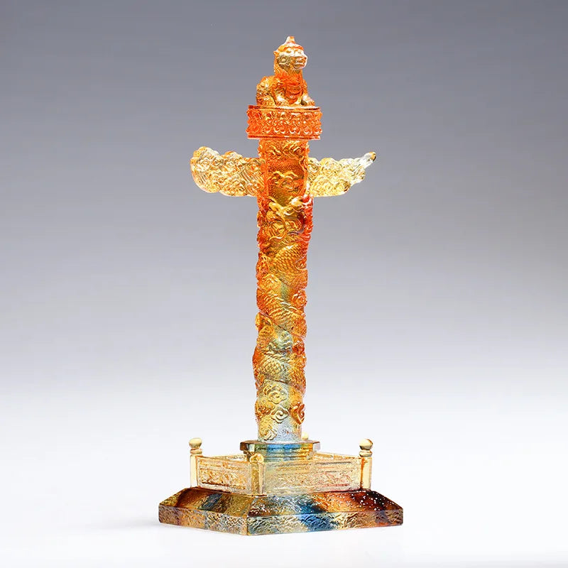 Glazed Souvenirs Chinese Style Business Gift Crystal Huabiao Ornamental Column Crafts Ornament Decoration Marble Pillar