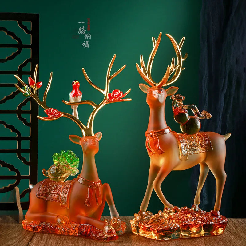 Glazed glaze sika deer Decoration Recruit Wealth Treasure Artwork decoration Decorative Crafts  gift