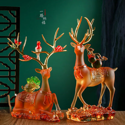 Glazed glaze sika deer Decoration Recruit Wealth Treasure Artwork decoration Decorative Crafts  gift