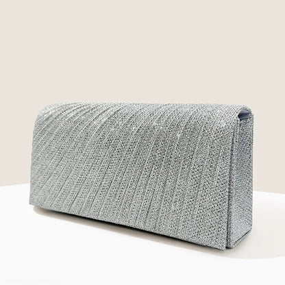 Glitter Envelope Fold Day Clutch for Women Shiny Silver Handbag Fashion Ladies Long Wallet with Chain Evening Bag Party Wedding
