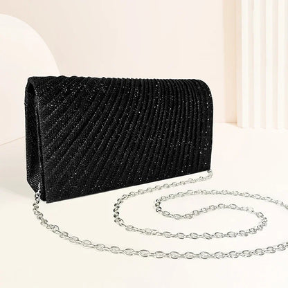 Glitter Envelope Fold Day Clutch for Women Shiny Silver Handbag Fashion Ladies Long Wallet with Chain Evening Bag Party Wedding