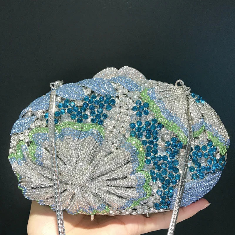 Glittering Crystal Luxury Evening Purse For Women New Designer Party Wedding Boutique Diamond Metallic Clutch Bags High Quality
