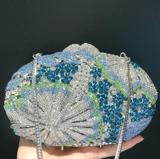 Glittering Crystal Luxury Evening Purse For Women New Designer Party Wedding Boutique Diamond Metallic Clutch Bags High Quality