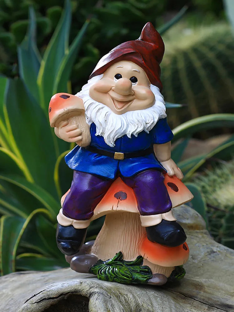 Gnome Sitting Mushrooms Statue Resin Sculpture Decoration Funny Figurine Garden Gift Naughty Dwarfs Home Lovely Crafts Birthday