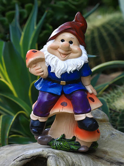 Gnome Sitting Mushrooms Statue Resin Sculpture Decoration Funny Figurine Garden Gift Naughty Dwarfs Home Lovely Crafts Birthday