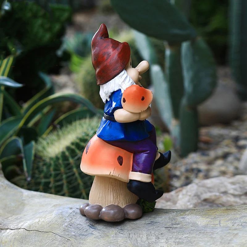 Gnome Sitting Mushrooms Statue Resin Sculpture Decoration Funny Figurine Garden Gift Naughty Dwarfs Home Lovely Crafts Birthday