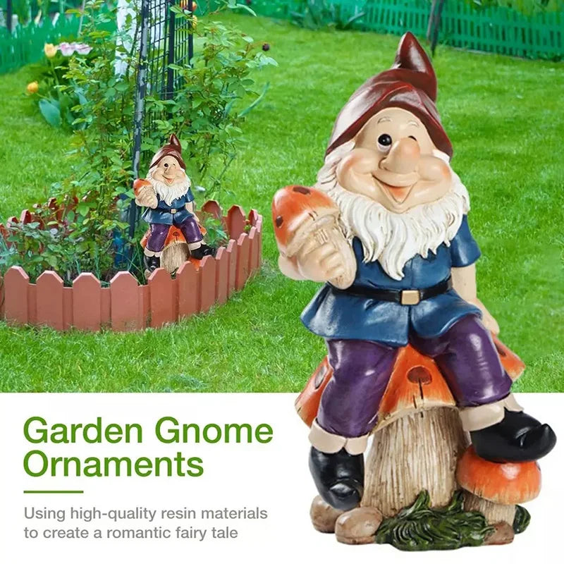 Gnome Sitting Mushrooms Statue Resin Sculpture Decoration Funny Figurine Garden Gift Naughty Dwarfs Home Lovely Crafts Birthday