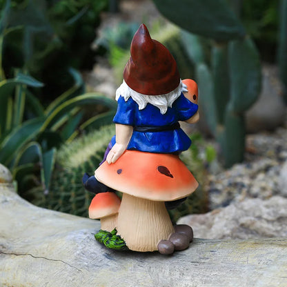 Gnome Sitting Mushrooms Statue Resin Sculpture Decoration Funny Figurine Garden Gift Naughty Dwarfs Home Lovely Crafts Birthday