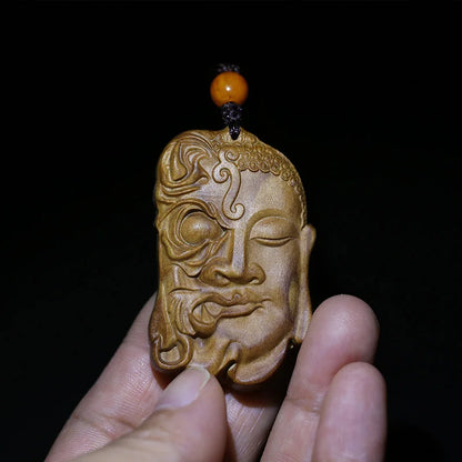 God and Demon Wood Carving Craft Solid Wood Men Necklace Pendant Exorcism Devil and Buddha Ornaments