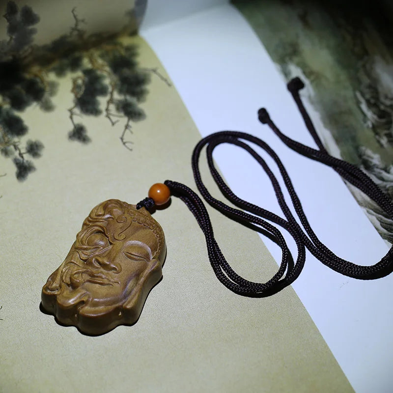 God and Demon Wood Carving Craft Solid Wood Men Necklace Pendant Exorcism Devil and Buddha Ornaments