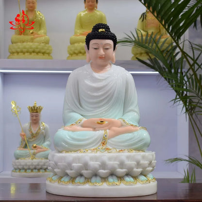 God- high-grade Home Hall efficacious Talisman Mascot Buddhist Sakyamuni Buddha white jade gilding Sculpture statue 32CM