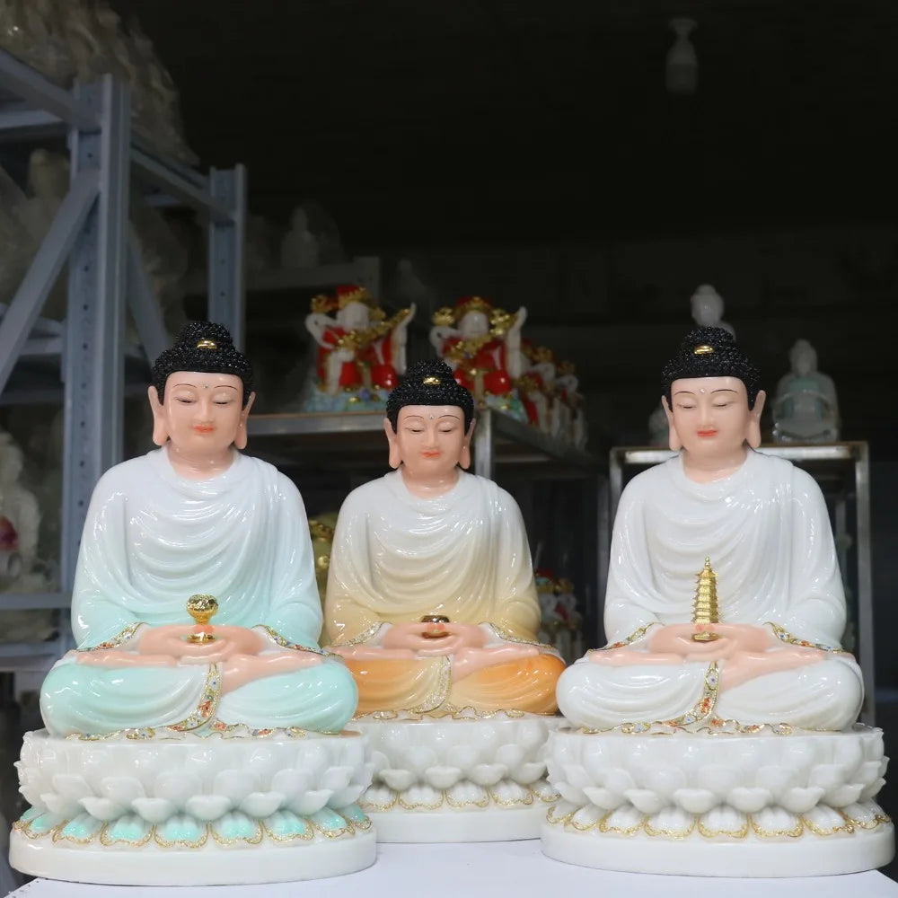 God- high-grade Home Hall efficacious Talisman Mascot Buddhist Sakyamuni Buddha white jade gilding Sculpture statue 32CM