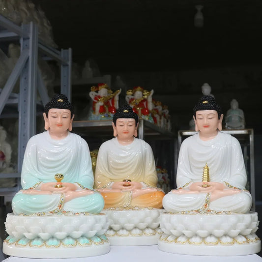 God- high-grade Home Hall efficacious Talisman Mascot Buddhist Sakyamuni Buddha white jade gilding Sculpture statue 32CM