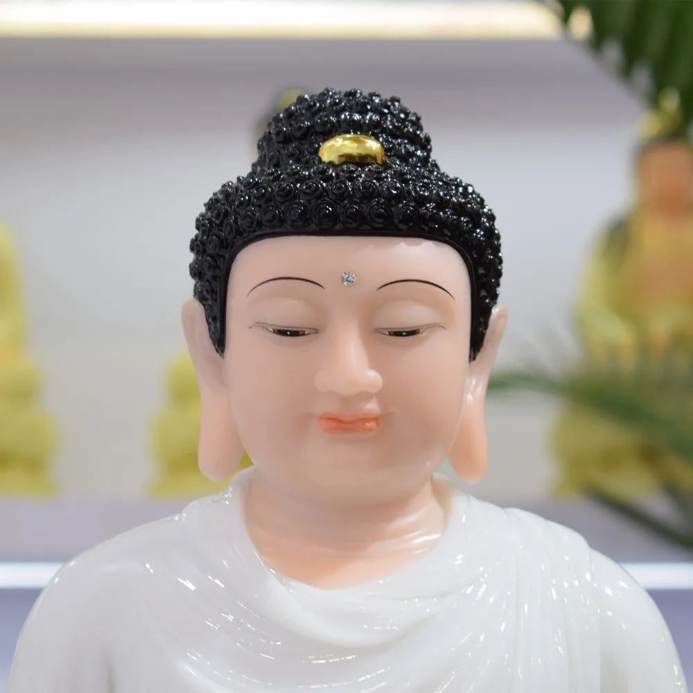 God- high-grade Home Hall efficacious Talisman Mascot Buddhist Sakyamuni Buddha white jade gilding Sculpture statue 32CM