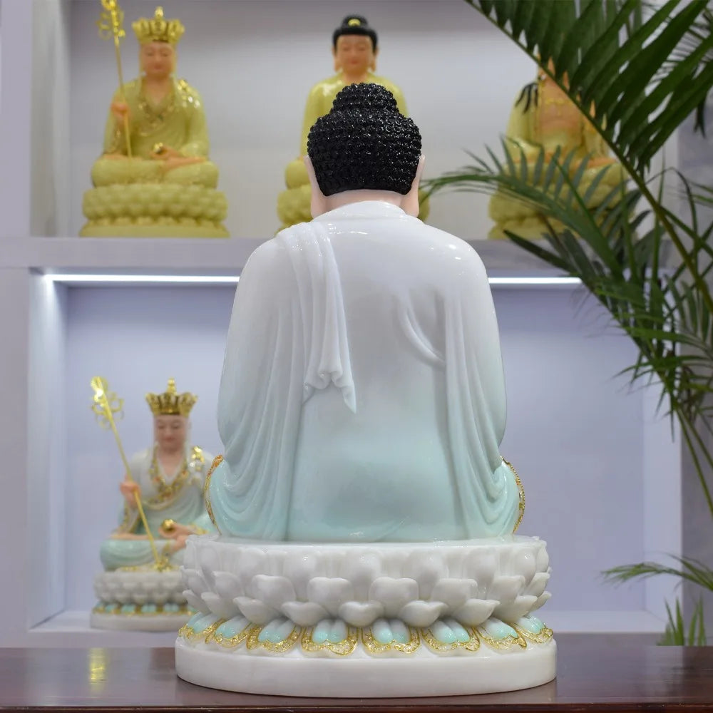 God- high-grade Home Hall efficacious Talisman Mascot Buddhist Sakyamuni Buddha white jade gilding Sculpture statue 32CM
