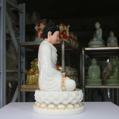 God- high-grade Home Hall efficacious Talisman Mascot Buddhist Sakyamuni Buddha white jade gilding Sculpture statue 32CM