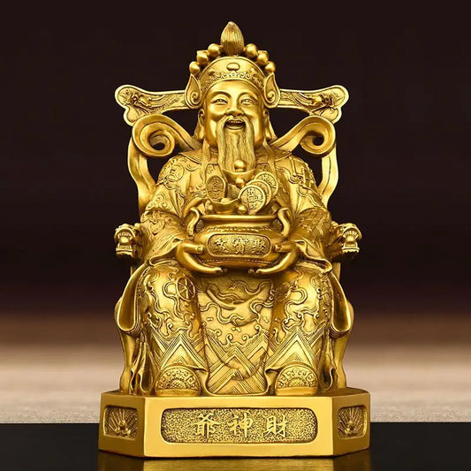 God of Wealth Ornaments All Copper Home Study Office Desktop Decorative Pot of Treasures Wen Statues Sculptures